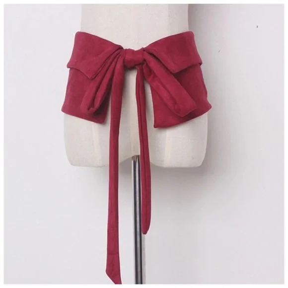 Burgundy Red Microfiber Faux Suede Wide Tie Belt